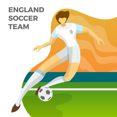 Jugador de fútbol de Inglaterra minimalista moderno para la Copa Mundial 2018 driblar una bola con gradiente de fondo vector Ilustración