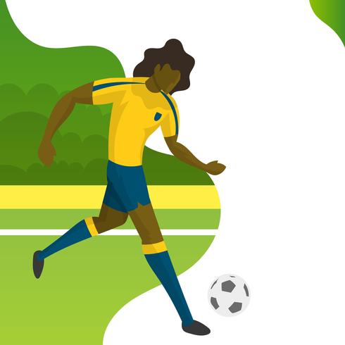 Jugador de fútbol moderno minimalista de Brasil para la Copa del mundo 2018 driblar una pelota con el vector de fondo degradado Ilustración