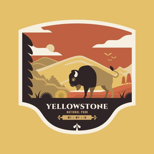 American Bison At National Park Yellowstone Badge Illustration.  vector