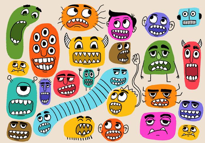 caras de monstruos coloridos divertidos vector