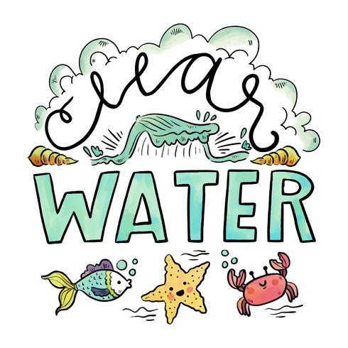 Clearwater Beach With Lettering And Sea Animals vector