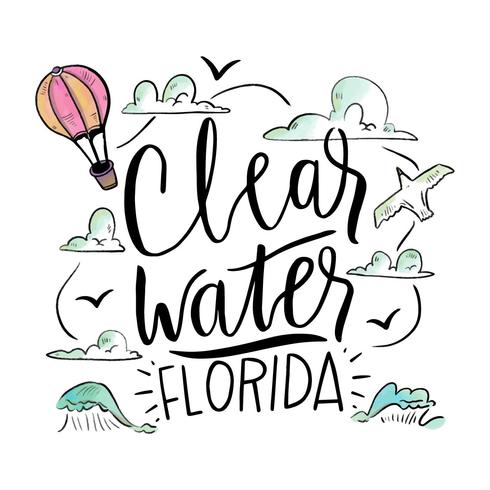 Watercolor Illustration With Waves About Clearwater Beach vector