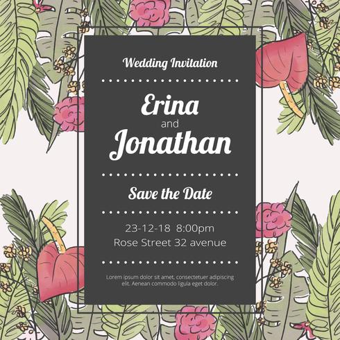 Cute Save The Date Invitation With Flowers And Leaves vector