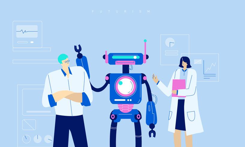 Future Robot Technology Innovation Vector Flat Illustration