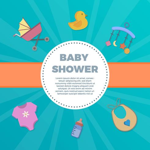 Flat Baby Shower elements with fancy background vector Illustration