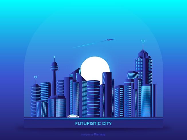 Fondo futurista del paisaje urbano urbano Vector