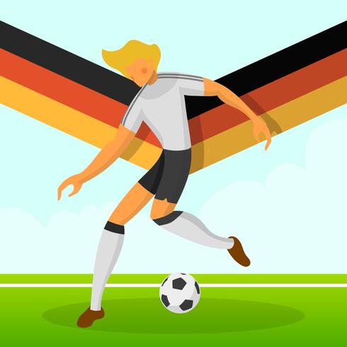 Jugador de fútbol minimalista moderno de Alemania para la Copa del mundo 2018 driblar una pelota con el vector de fondo degradado