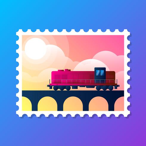 Retro Locomotive Stamp Design Logo Vector Illustration