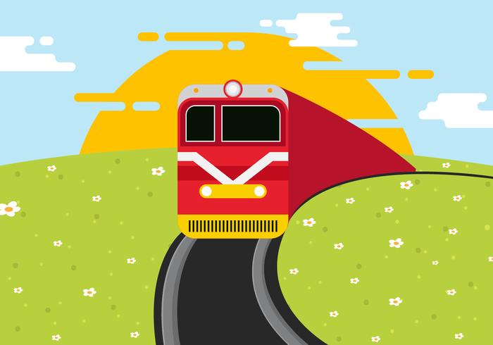Locomotive On Railroad Vector Illustration