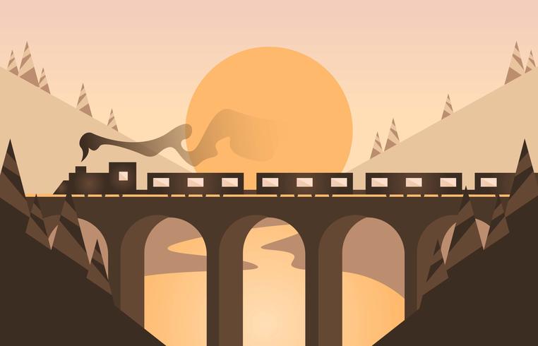 Locomotive Landscape Flat Illustration Vector