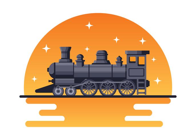 Locomotora con fondo puesta de sol vector