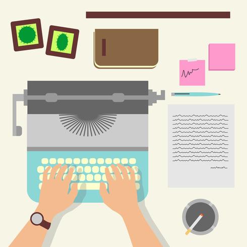 Manos del hombre escribiendo un artículo en una máquina de escribir vintage vector