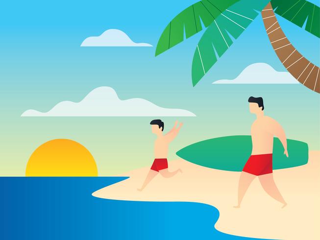 Padre e hijo vacaciones en la playa vector