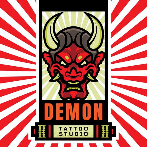 Japanese Demon Mask Tattoo Studio Logo vector