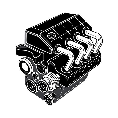 Dibujo del motor del coche 4 cilindros vector