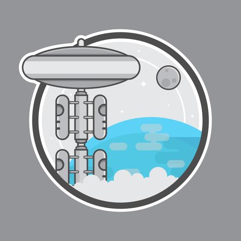 Space Elevator Logo Illustration with Earth, Planet and Star.