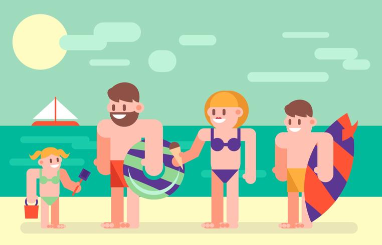 Vacaciones en familia, vacaciones, plano, ilustración, vector 2