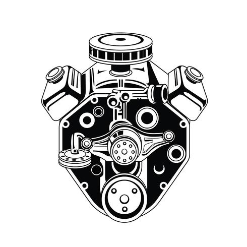 monochrome illustration of car engine  vector