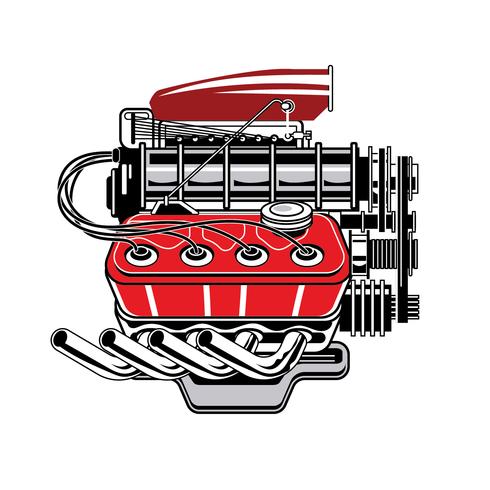 Detailed Drawing Turbo Engine Side View vector