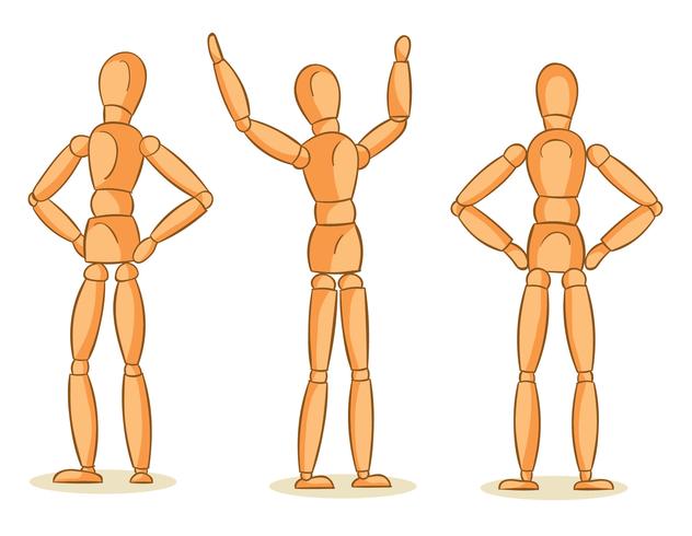 Wooden mannequin with joints in different poses Vector Image