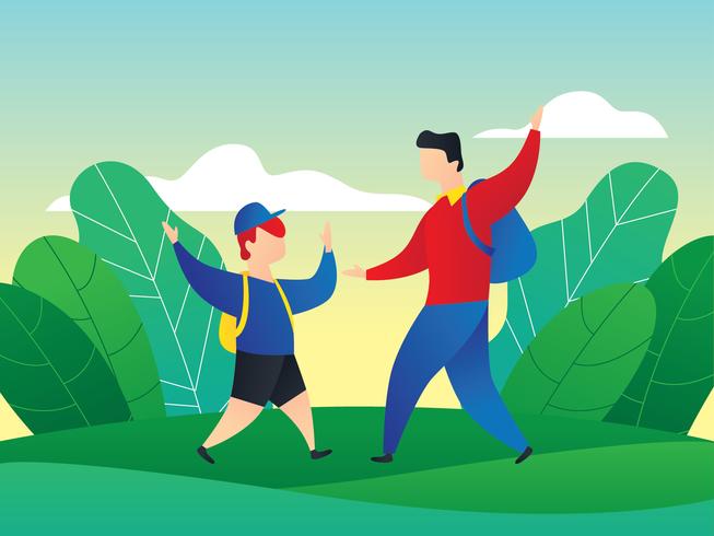 Father And Boy Dancing In Outdoor vector