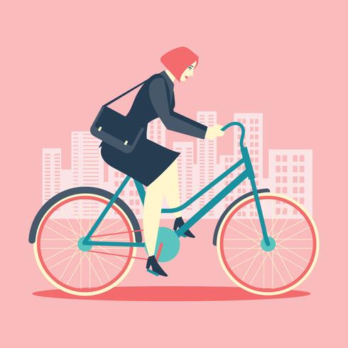 cool mujer de negocios, andar en bicicleta a la oficina vector