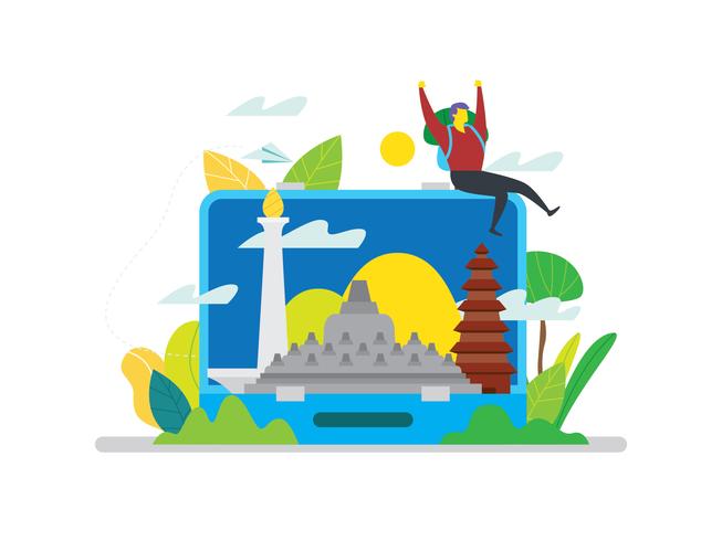 Indonesia Landmark In Luggage vector