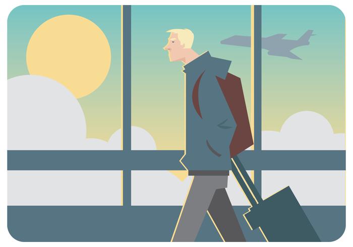 A Man Walking With His Luggage Vector