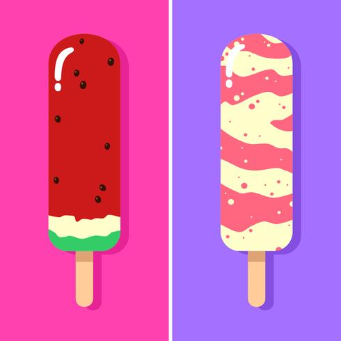 Sandía y fresa, limonada, verano, paletas de hielo, vector