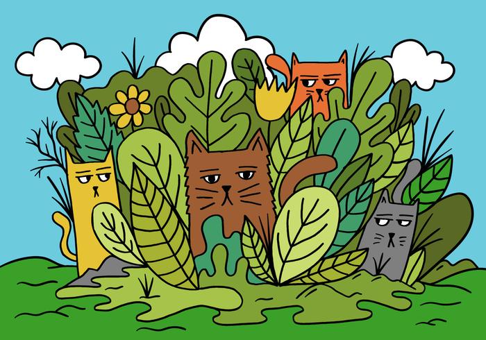 gatos en un jardín vector