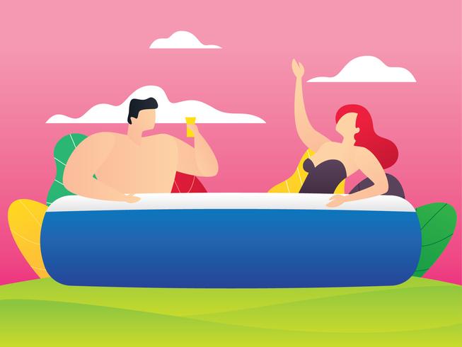 Pareja feliz en una piscina vector