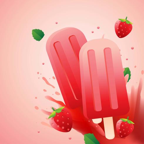Summer Popsicles Strawberry Vector