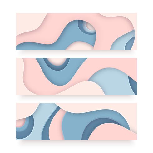 Abstract Layered Paper Art Banner Vector Set