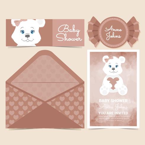 Tarjeta de Baby Shower de oso lindo de vector