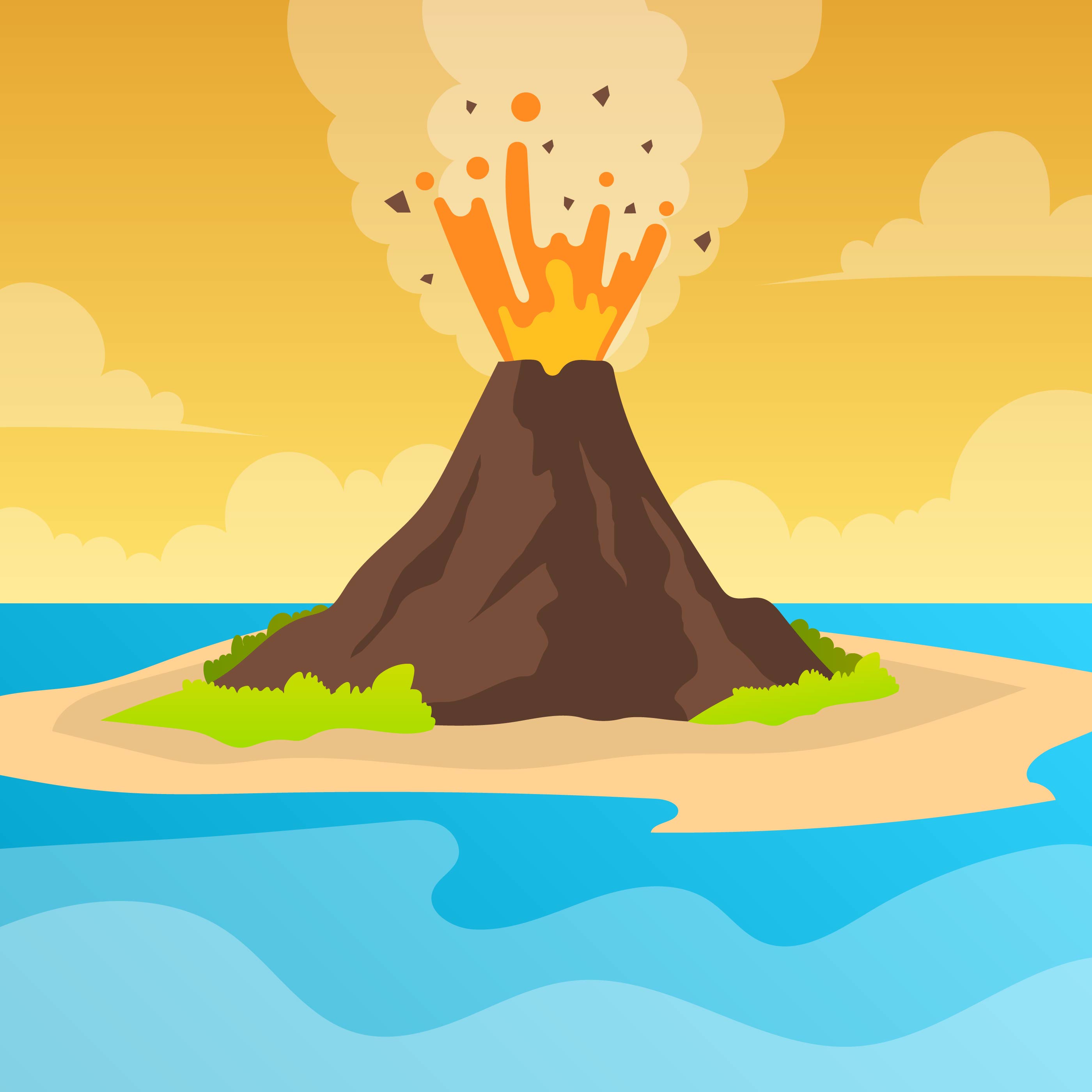 httpsvector art215988 flat volcano eruption with orange sky vector background illustration