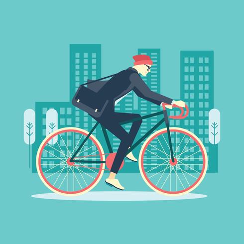 hombre de negocios fresco montar bicicleta a la oficina vector