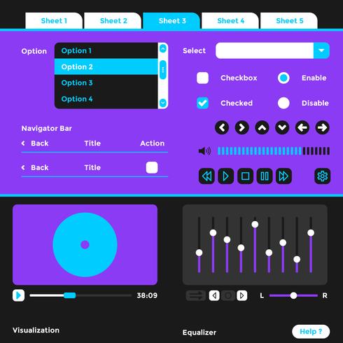 Wireframe UI Kit Elements Vector de la plantilla