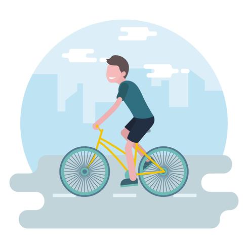 Riding Bike In The Town Vector Illustration