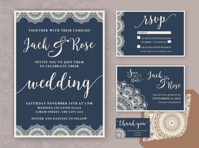 Rustic Wedding Invitation Design Template. Include RSVP card, Sa vector