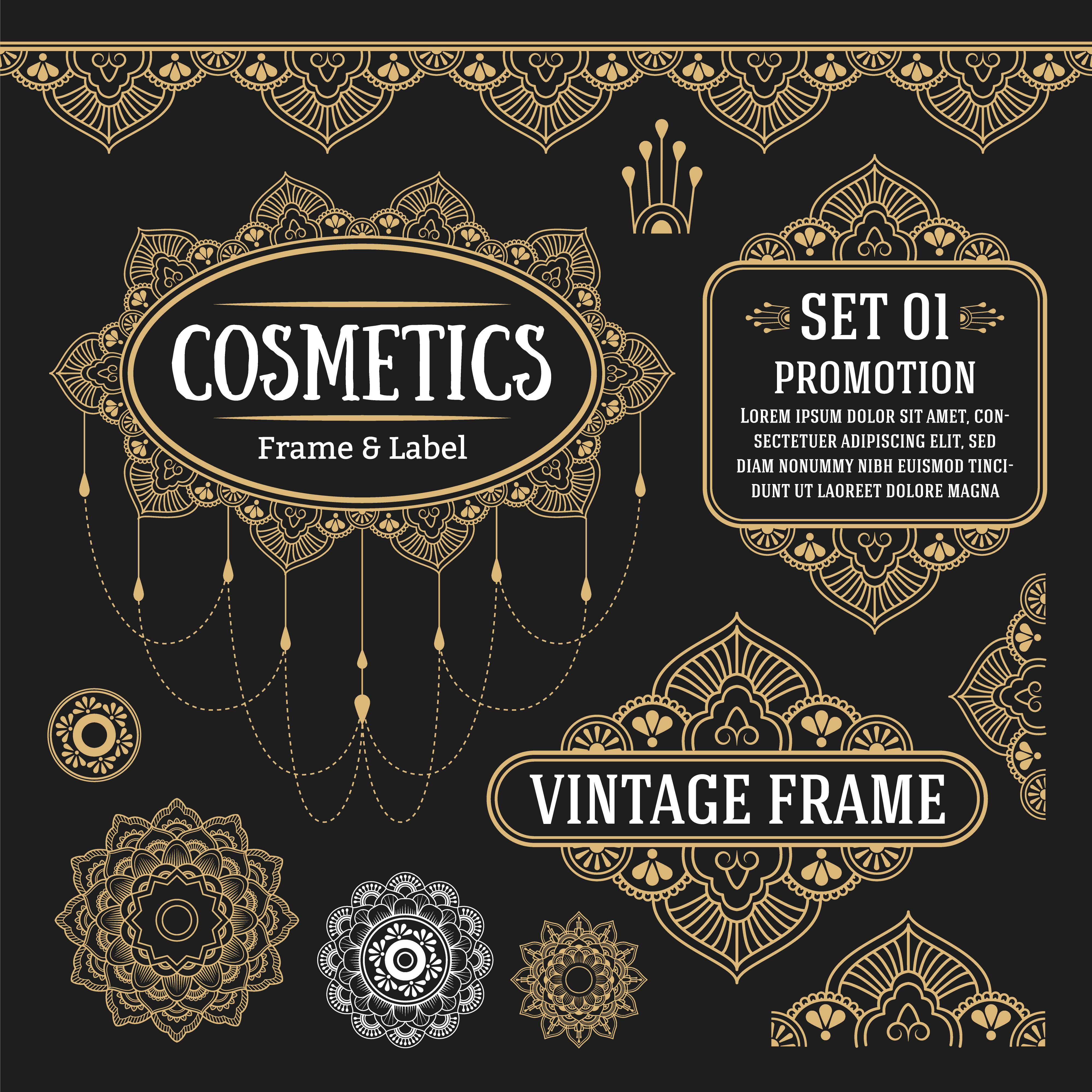 Set of retro vintage graphic design elements for frame 