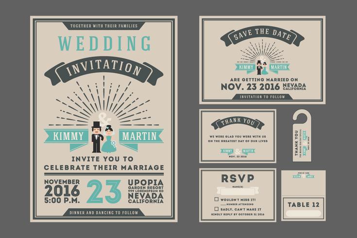 Classic vintage sunburst wedding invitation design with couple c vector