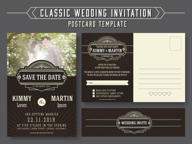 Classic vintage wedding invitation card design vector