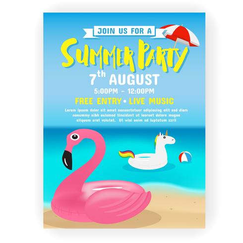 Summer party invitation flyer background template design vector