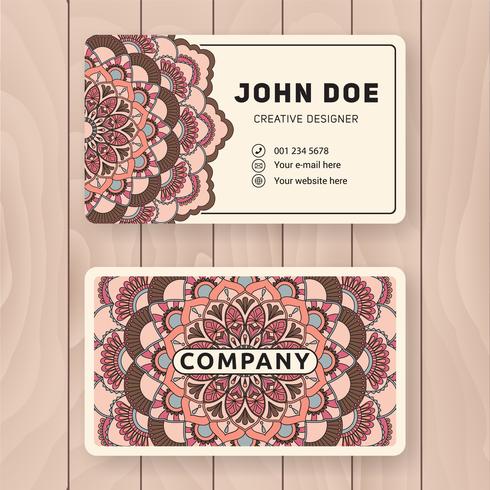 Creative useful business name card design. Vintage colored Manda vector
