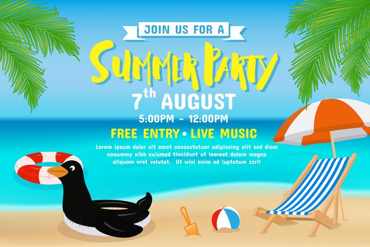 Summer party invitation flyer background template design vector