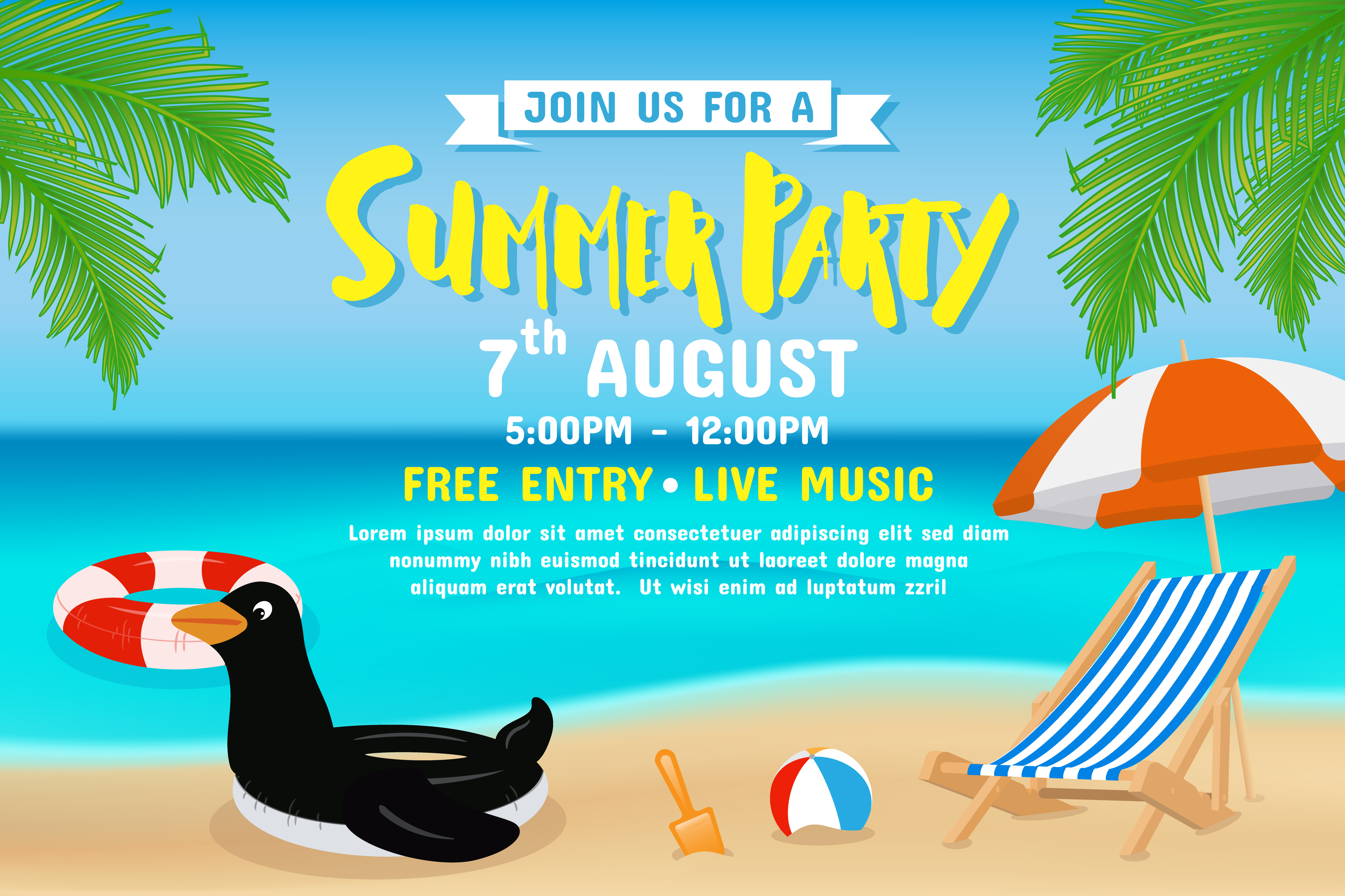 Summer party invitation flyer background template design 216563 Vector