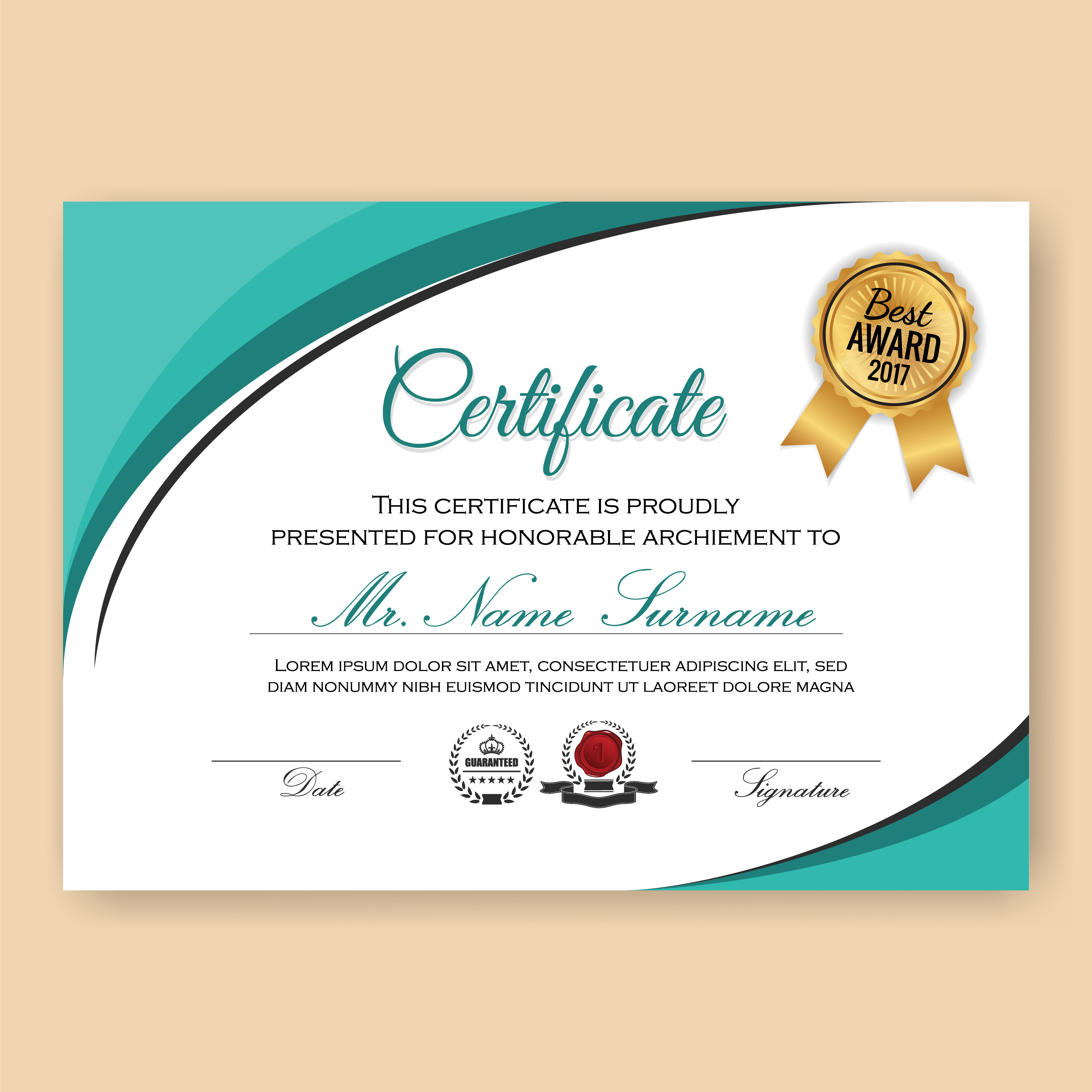 Modern Verified Certificate Background Template with Turquoise C 216573  Vector Art at Vecteezy