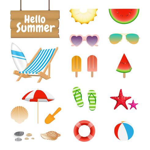 Set of Realistic Summer Design Objects and Elements vector