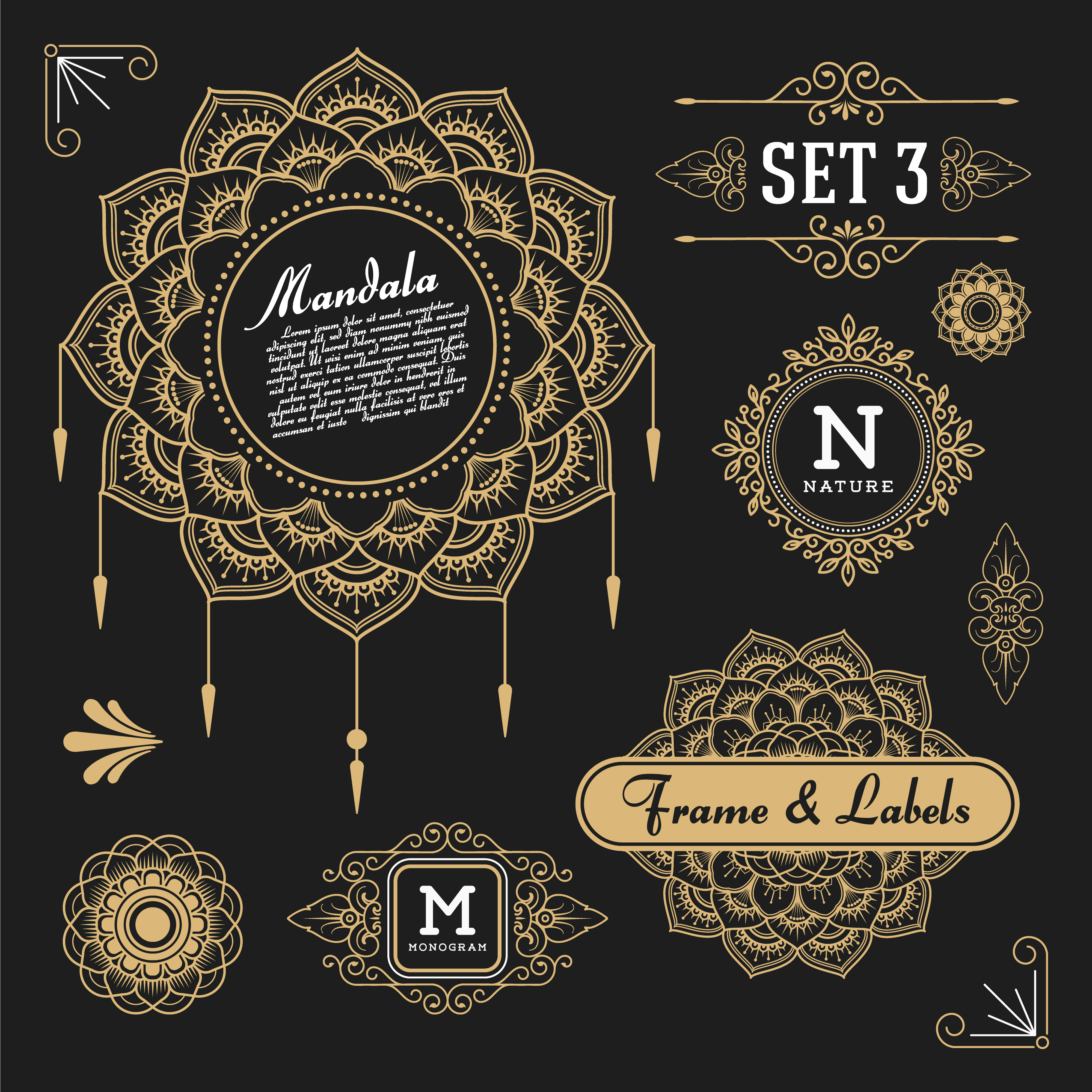 Set of retro vintage graphic design elements for frame 