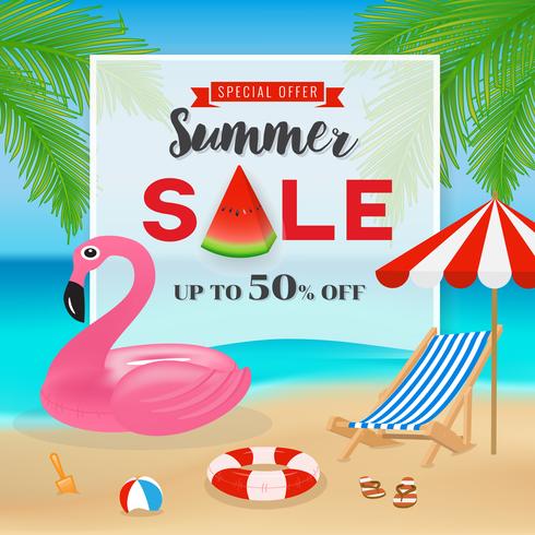 Summer sale promotion banner background. Seascape background wit vector